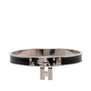 Pre-Loved Hermes Palladium Plated Leather Kelly Cadena Lock Bangle Bracelet